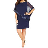 Xscape Women's Plus-Size Short ITY Dress with Sequin Trim Chiffon Overlay