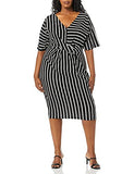 Women's Apparel Short Sleeved Pencil Striped Midi Dress | Original Brand | Women's Work Dresses