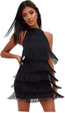 L'VOW Women' Sexy Open Back Skirt Gatsby Cocktail Party Fringed Flapper Costume Dress