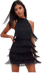 L'VOW Women' Sexy Open Back Skirt Gatsby Cocktail Party Fringed Flapper Costume Dress | Women's Cocktail Dresses