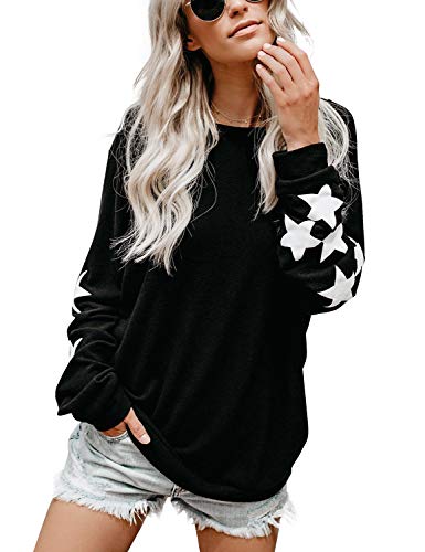 Womens Knit Pullover Sweaters Crewneck Long Sleeve Star Print Lightweight Cute Top