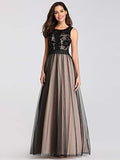 Women's A-line See-Through Floral Lace Floor-Length Evening Dress  - Sara Clothes