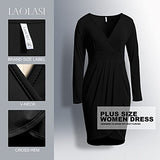 Womens Plus Size Long Sleeves & Sleeveless Deep V Neck Dress Warm Winter Sexy Bodycon Wrap Dress with Front Slit