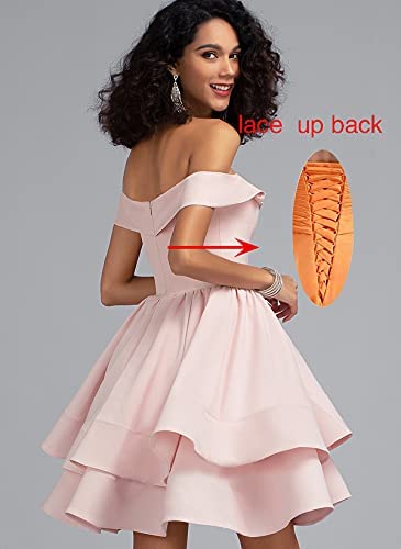 Rose Gold Off Shoulder Short Prom Dress Satin Homecoming Dresses for Teens A Line Cocktail Party Gowns Mini Dress - Homdor | Women's Cocktail Dresses