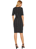 Women's Short Sleeve Plaid Grid Round Neck Elegant Sheath Pencil Bodycon Dress | Women's Work Dresses