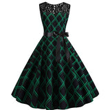 2018 Women Vintage Floral Bodycon Plaid Sleeveless Casual Evening Party Dress Audrey Hepburn Rockabilly Dress Pleated Skirt | Original Brand | Women's Cocktail Dresses