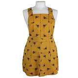 Mustard Gold Twill Bee Print Pinafore Dungaree Dress