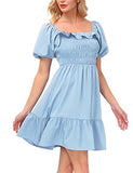 LIUMILAC Women Square Neck Dress Short Sleeve Smocked Bodice Tiered A-Line Dress