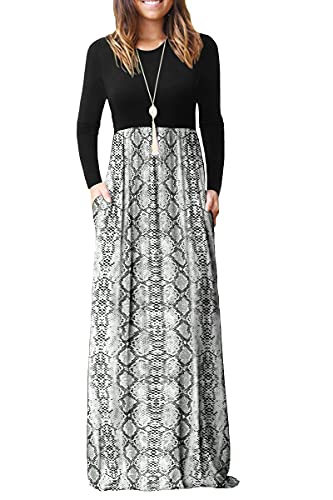 Long Sleeve Snakeskin Casual Short/Long Sleeve Maxi Dress with Pockets - HAOMEILI