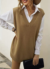 Womens V Neck Sleeveless Knitted Pullover Waistcoat Sweater Vest Solid Color Knitwear Tank Top Jumpers | Women's Cardigan