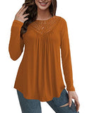 Women's Plus size Tee Long Sleeve Shirts Lace Pleated Tunic Causal Tops Blouses M-4XL | Women's Tops and Blouses