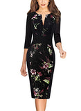 Black Plus Floral Print Lace Womens Front Zipper Slim Work Office Business Cocktail Party Pencil Dress Vfshow | Women's Work Dresses