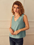 Women's Sleeveless V Neck Blouse Scallop Trim Solid Work Office Tops | Original Brand | Women's Tops and Blouses
