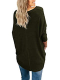 IWOLLENCE Womens Loose Henley Blouse Bat Wing Long Sleeve Button Down T Shirts Tie Front Knot Tops Army Green Medium | Women's Tops and Blouses