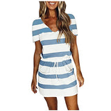 Gerichy Summer Dress for Women 2021, Womens Sexy Striped Short Sleeve V Neck Dress Drawstring Mini Bodycon Workout Dress | Women's Casual Dresses