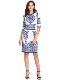 Women's Porcelain Print Work Sheath Business Pencil Dress | Women's Work Dresses