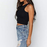 Womens Sexy Sleeveless High Neck Racerback Cropped Tank Tops Trendy Cute Teen Girls Neck Crop Tops Vest | Original Brand | Women's Tops and Blouses