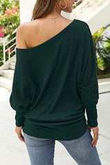 Aifer Women's Off The Shoulder Top Casual Oversized Shirts Loose Tunic Tops Sweater Dark Green | Women's Sweaters