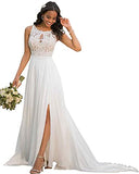 N/8 LYQUE Women's Chiffon Bride Dresses Sweep Floor Lace Appliques Wedding Dress Beach Bridal Gown