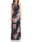 STYLEWORD Women's Floral Print Sleeveless Off Shoulder Elegant Summer Dress Ladies Halter Neck Maxi Long Dress