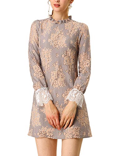 Women's Ruffle Crew Neck Formal Mini Floral Lace Dress