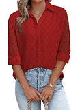 Red Sleeve Womens Button Down Shirts Long Sleeve V Neck Blouses Tops for Work - FARYSAYS | Women's Tops and Blouses