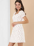 Women's Floral Puff Sleeve Neckline Ruched Front Ruffled Dresses | Original Brand