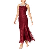 Women's Lace Embellished Evening Dress Red