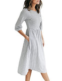 Women's 4-Mar Balloon Sleeve Striped High Waist T Shirt Midi Dress with Pockets