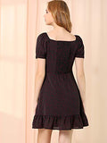 Women's Ruffle Hem Neck Heart Tie Front Flare Mini Dress | Original Brand