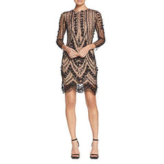 Women's Jenny Long Sleeve High Neck Lace Shift Mini Dress,  Black/nude,  S