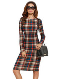 Women's Casual Plaid Long Sleeve Elegant Wear to Work Bodycon Pencil Dress | Women's Work Dresses