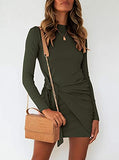 omen's Casual Elegant Crewneck Long Sleeve Solid Tie Waist Mini Dress Dress Short Dress