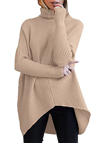 Anrabess womens turtleneck long batwing sleeve 2024 asymmetric hem casual pullover sweater knit tops