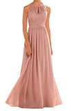 Women's Halter Lace A-line Chiffon Floor-length Bridesmaid Dress | Women's Evening Gowns