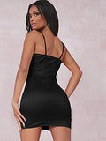 Women's Split Hem Cowl Neck Spaghetti Strap Satin Cami Bodycon Dress