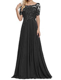 Appliques Beaded Chiffon Mother of The Bride Dress Short Sleeves Lace Long Formal Evening Gowns