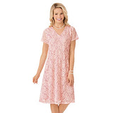 V Neck All Lace Short Sleeve Dress, Just Below The Knee Hemline And Fully Lined | Women's Casual Dresses