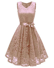 Benibos Women's V Neck Sleeveless Casual Elegant Lace Midi Dress | Women's Cocktail Dresses
