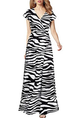 Zebra Women Cap Sleeve Loose Plain Pockets Maxi Casual Formal Long Dresses - REPHYLLIS