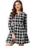 Allegra K Women's Vintage Plaid Long Sleeve Zip Up Fit and Flare Mini Dress