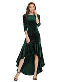 Women's Velvet 3/4 Sleeve High-Low Mermaid Plus Size Gorgeous Evening Dress 0472