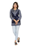 Women Printed Faux Crepe Ladies Short Kurti Tunic Top 3/4 Sleeves Shirt Dress MI518