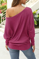 Womens Tops Dressy Casual Batwing Pullover Sweaters Long Sleeve Blouses off Shoulder Tops Oversized Winter Shirts Magenta | Women's Sweaters