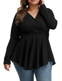 Plus Size Tunic Women Long Sleeve Leopard Print Tops Pleated Casual V Neck Tunics | Women's Tops and Blouses