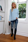 Blue Women Cable Knit Jumper Casual Basic Long Sleeve Pullover Sweater Tops - Breampot | Women's Jumpers