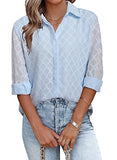 Light Blue Sleeve Womens Button Down Shirts Long Sleeve V Neck Blouses Tops for Work - FARYSAYS | Women's Tops and Blouses
