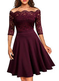 MIUSOL Women's Vintage Cocktail 1950s Lace Off-Shoulder A-Line Evening Party Short Dress