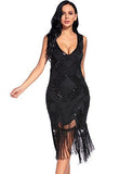 Women's 1920s Gatsby Dress V Neck Sequin Bead Fringed Cocktail Hem Flapper Dress