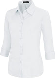 Cobalt Womens Slim-Fit Long Sleeve Stretchy Button Down Collar Office Formal Casual Shirt Blouse - EZEN | Women's Tops and Blouses